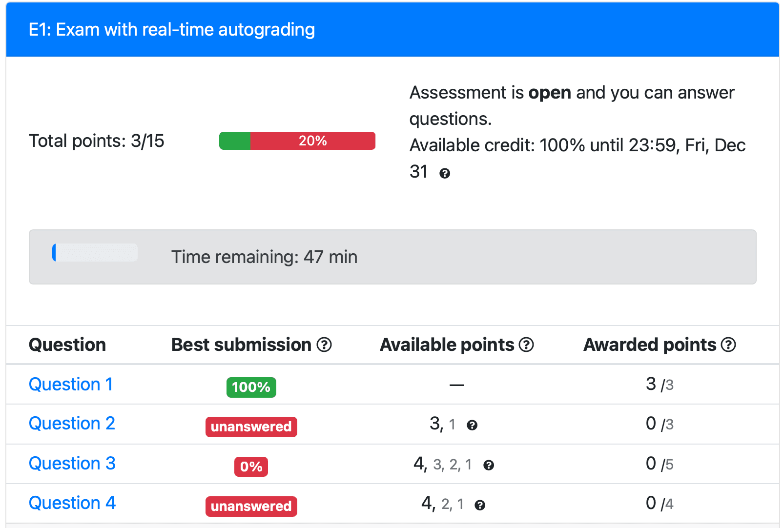 assessment page view